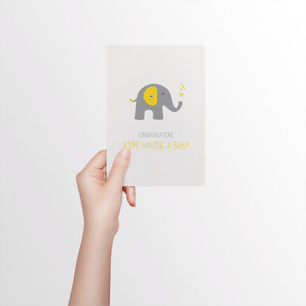Pregnancy - Grey Elephant Greeting Card by mumandmehandmadedesigns- An Australian Online Stationery and Card Shop