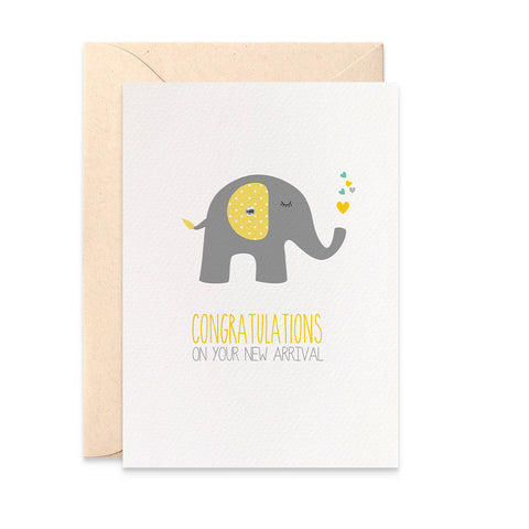 Grey and Yellow Elephant Greeting Card by mumandmehandmadedesigns- An Australian Online Stationery and Card Shop