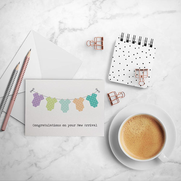 Unisex Baby Clotheslines Greeting Card by mumandmehandmadedesigns- An Australian Online Stationery and Card Shop