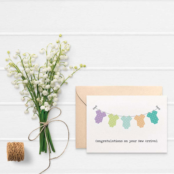 Unisex Baby Clotheslines Greeting Card by mumandmehandmadedesigns- An Australian Online Stationery and Card Shop