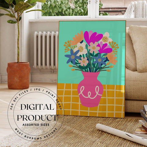 Digital Art Print: Vase of Flowers Pink