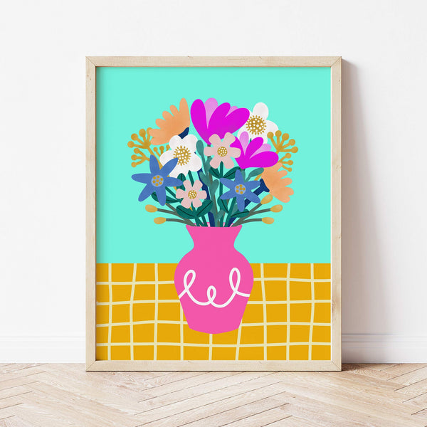 Digital Art Print: Vase of Flowers Pink