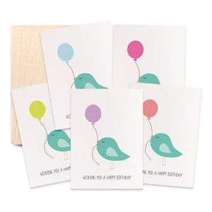 Set of 5 - Birdies Balloons Greeting Cards by mumandmehandmadedesigns- An Australian Online Stationery and Card Shop