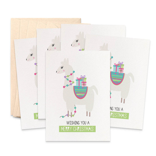 Set of 5 - Llama Christmas Greeting Cards by mumandmehandmadedesigns- An Australian Online Stationery and Card Shop