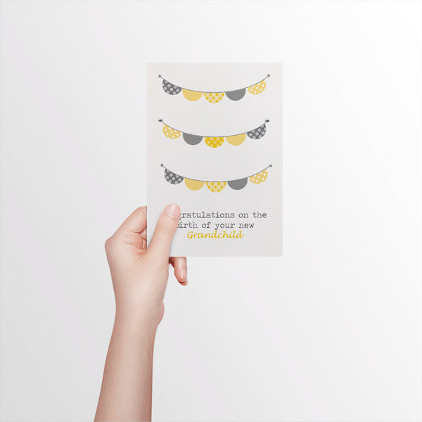 Yellow and Grey Bunting Greeting Card by mumandmehandmadedesigns- An Australian Online Stationery and Card Shop