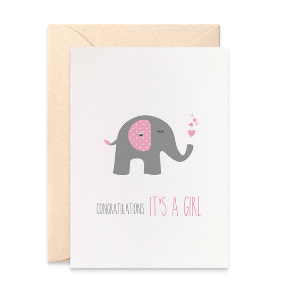 Pink Elephant with Hearts Greeting Card by mumandmehandmadedesigns- An Australian Online Stationery and Card Shop