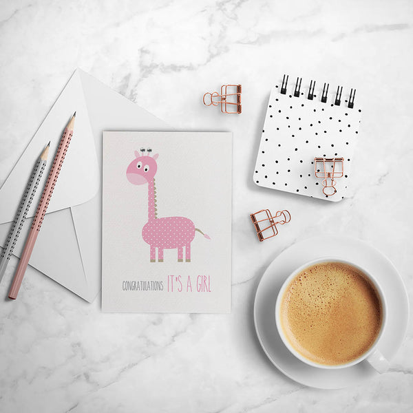 Pink Giraffe Greeting Card by mumandmehandmadedesigns- An Australian Online Stationery and Card Shop