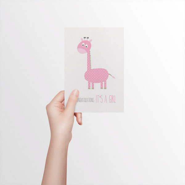 Pink Giraffe Greeting Card by mumandmehandmadedesigns- An Australian Online Stationery and Card Shop