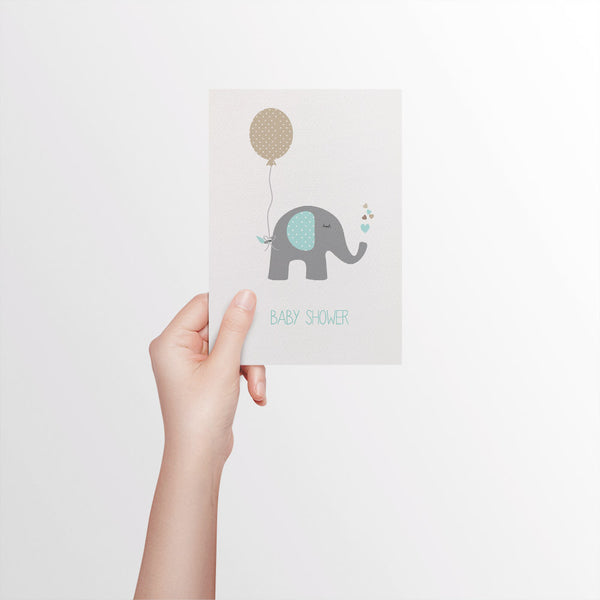 Baby Shower Blue Elephant Greeting Card by mumandmehandmadedesigns- An Australian Online Stationery and Card Shop
