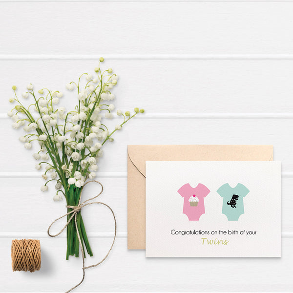 Baby Rompers Boy + Girl Greeting Card by mumandmehandmadedesigns- An Australian Online Stationery and Card Shop