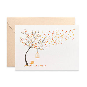 Autumn Tree with Birdcage Greeting Card by mumandmehandmadedesigns- An Australian Online Stationery and Card Shop