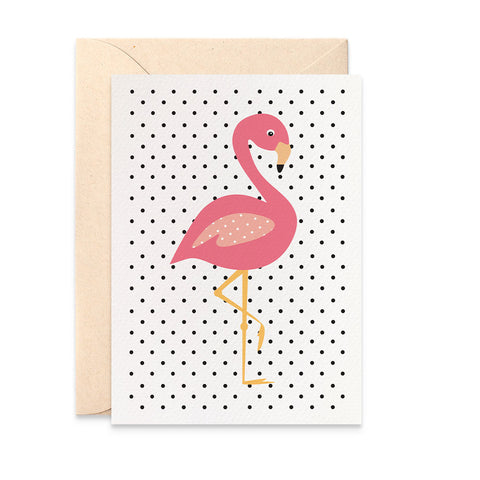 Pink Flamingo - Spotty Greeting Card by mumandmehandmadedesigns- An Australian Online Stationery and Card Shop