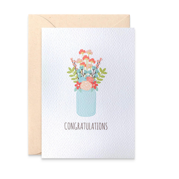 Congrats Flowers in Mason Jar Greeting Card by mumandmehandmadedesigns- An Australian Online Stationery and Card Shop