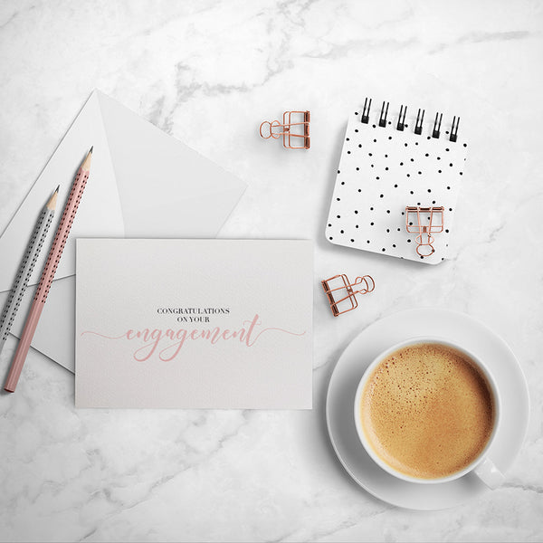 Engagement Blush Script Greeting Card by mumandmehandmadedesigns- An Australian Online Stationery and Card Shop