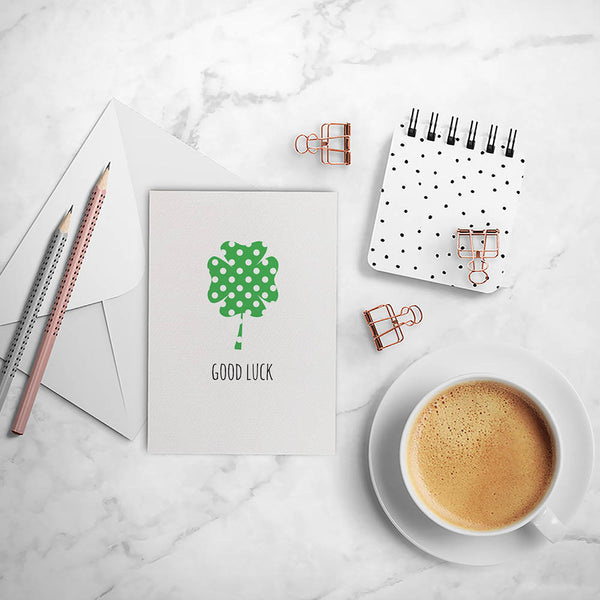 Lucky Four Leaf Clover Greeting Card by mumandmehandmadedesigns- An Australian Online Stationery and Card Shop