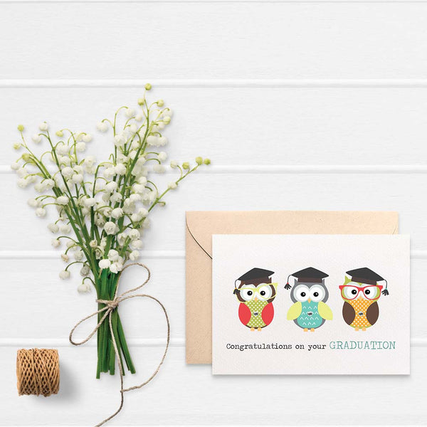 3 Graduation Owls Greeting Card by mumandmehandmadedesigns- An Australian Online Stationery and Card Shop