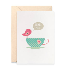 Birdie on a Tea Cup Greeting Card by mumandmehandmadedesigns- An Australian Online Stationery and Card Shop