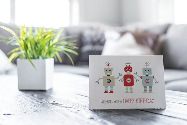 Robots Greeting Card by mumandmehandmadedesigns- An Australian Online Stationery and Card Shop