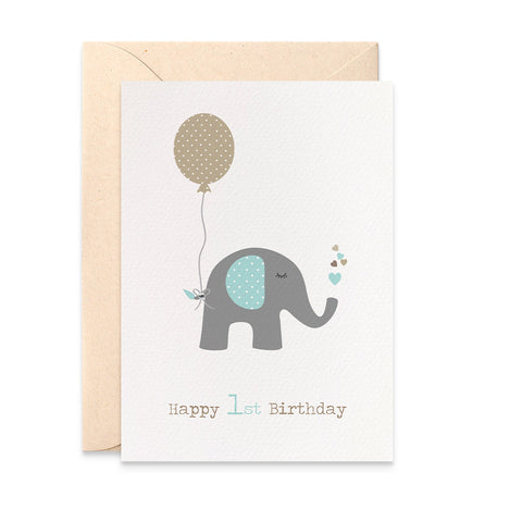 Elephant with Party Balloon Greeting Card by mumandmehandmadedesigns- An Australian Online Stationery and Card Shop