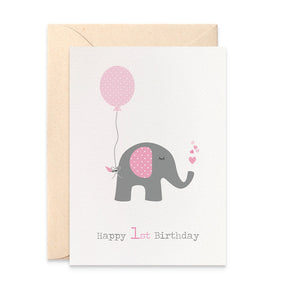 Elephant with Pink Balloon Greeting Card by mumandmehandmadedesigns- An Australian Online Stationery and Card Shop