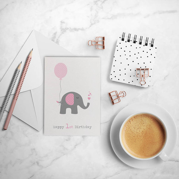 Elephant with Pink Balloon Greeting Card by mumandmehandmadedesigns- An Australian Online Stationery and Card Shop