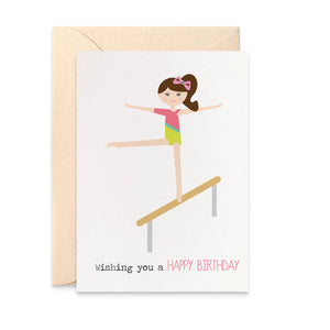 Gymnastics Girl on Beam Greeting Card by mumandmehandmadedesigns- An Australian Online Stationery and Card Shop
