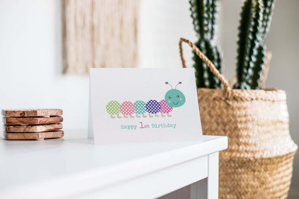 Happy Caterpillar Greeting Card by mumandmehandmadedesigns- An Australian Online Stationery and Card Shop
