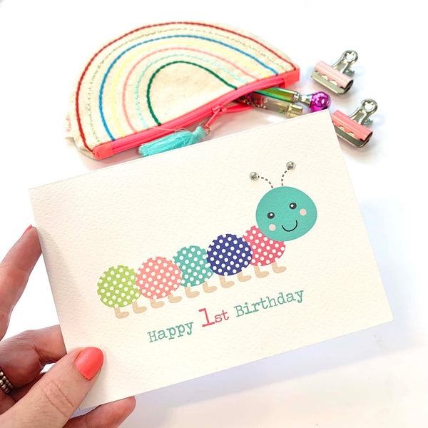 Happy Caterpillar Greeting Card by mumandmehandmadedesigns- An Australian Online Stationery and Card Shop