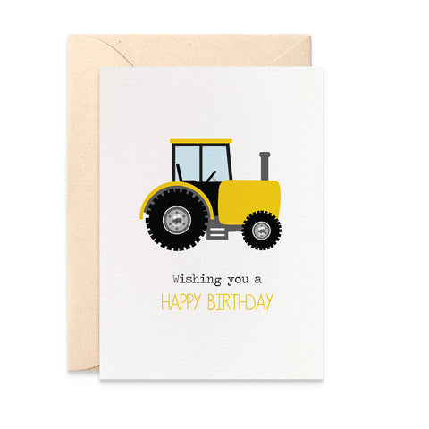 Yellow and Black Tractor Greeting Card by mumandmehandmadedesigns- An Australian Online Stationery and Card Shop