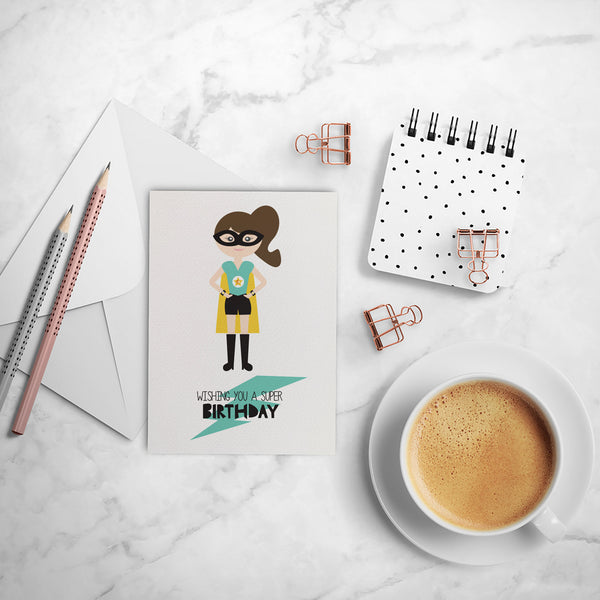 Superhero Girl Greeting Card by mumandmehandmadedesigns- An Australian Online Stationery and Card Shop