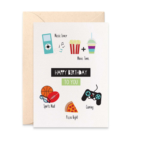 Teenage Boy Items Greeting Card by mumandmehandmadedesigns- An Australian Online Stationery and Card Shop
