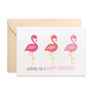 Pink Flamingos Greeting Card by mumandmehandmadedesigns- An Australian Online Stationery and Card Shop
