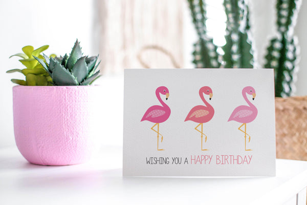 Pink Flamingos Greeting Card by mumandmehandmadedesigns- An Australian Online Stationery and Card Shop