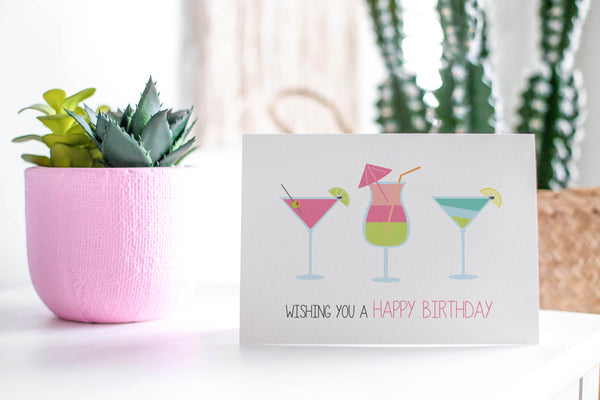 Cocktail Drinks Greeting Card by mumandmehandmadedesigns- An Australian Online Stationery and Card Shop