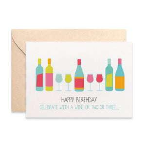 Wine Bottles and Glasses Greeting Card by mumandmehandmadedesigns- An Australian Online Stationery and Card Shop
