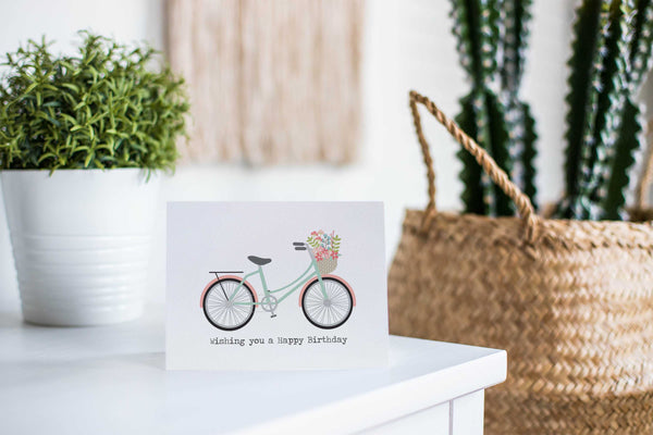 Coral and Mint Bicycle Greeting Card by mumandmehandmadedesigns- An Australian Online Stationery and Card Shop