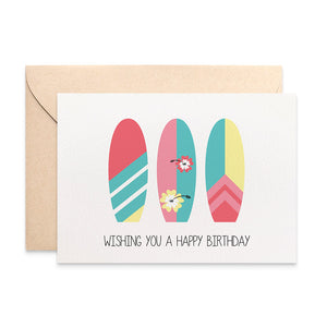 Surfboards Female Greeting Card by mumandmehandmadedesigns- An Australian Online Stationery and Card Shop