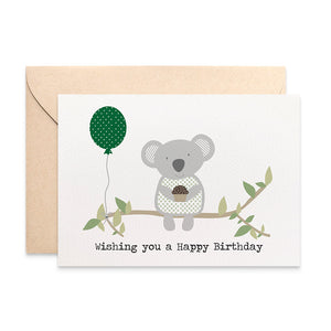 Koala with Balloon Greeting Card by mumandmehandmadedesigns- An Australian Online Stationery and Card Shop