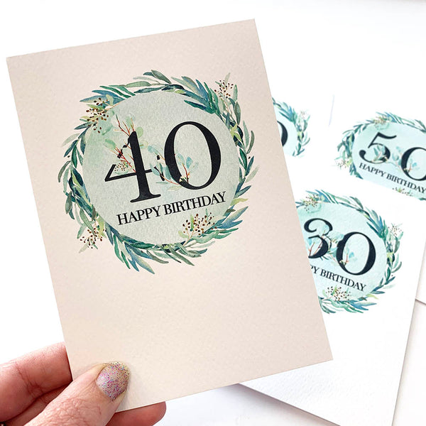 Eucalyptus Number - Any Age Greeting Card by mumandmehandmadedesigns- An Australian Online Stationery and Card Shop