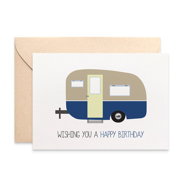 Blue Caravan Camper Greeting Card by mumandmehandmadedesigns- An Australian Online Stationery and Card Shop