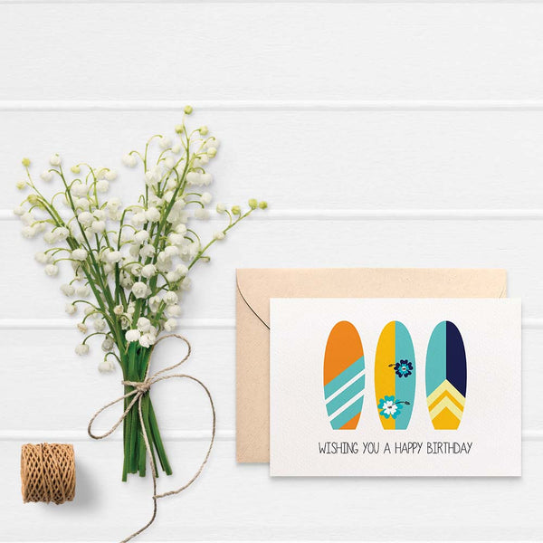 Surfboards Greeting Card by mumandmehandmadedesigns- An Australian Online Stationery and Card Shop