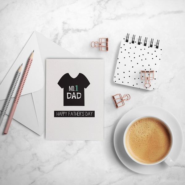 No. 1 Dad T-shirt Greeting Card by mumandmehandmadedesigns- An Australian Online Stationery and Card Shop