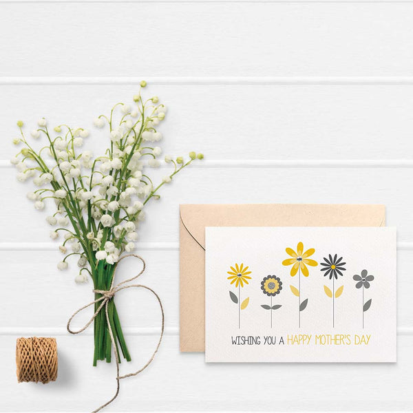 Yellow and Grey Flowers Greeting Card by mumandmehandmadedesigns- An Australian Online Stationery and Card Shop