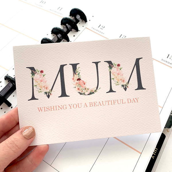 Floral Letters MUM Greeting Card by mumandmehandmadedesigns- An Australian Online Stationery and Card Shop