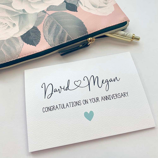 Personalised - Anniversary Names with Heart Greeting Card by mumandmehandmadedesigns- An Australian Online Stationery and Card Shop