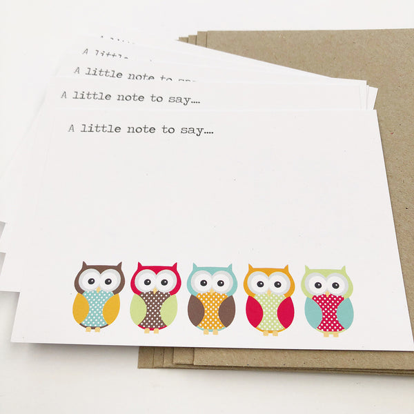 Set of 5 - Owls Notecards by mumandmehandmadedesigns- An Australian Online Stationery and Card Shop