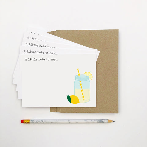 Set of 5: Lemonade Mason Jar Notecards by mumandmehandmadedesigns- An Australian Online Stationery and Card Shop
