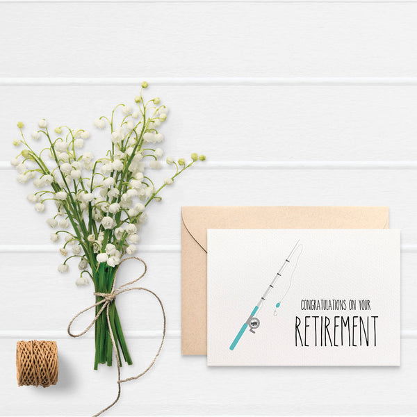 Retirement - Blue Fishing Rod Greeting Card by mumandmehandmadedesigns- An Australian Online Stationery and Card Shop
