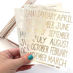 Foiled - Skinny Monthly Headers-Planner Stickers by Mum and Me Handmade Designs - An Australian Online Stationery, Planner Stickers and Card Shop