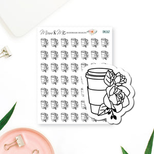 Stickers: B/W Floral Coffee Cups